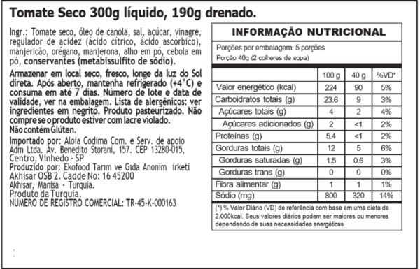 Tomate seco conservado em óleo 300g