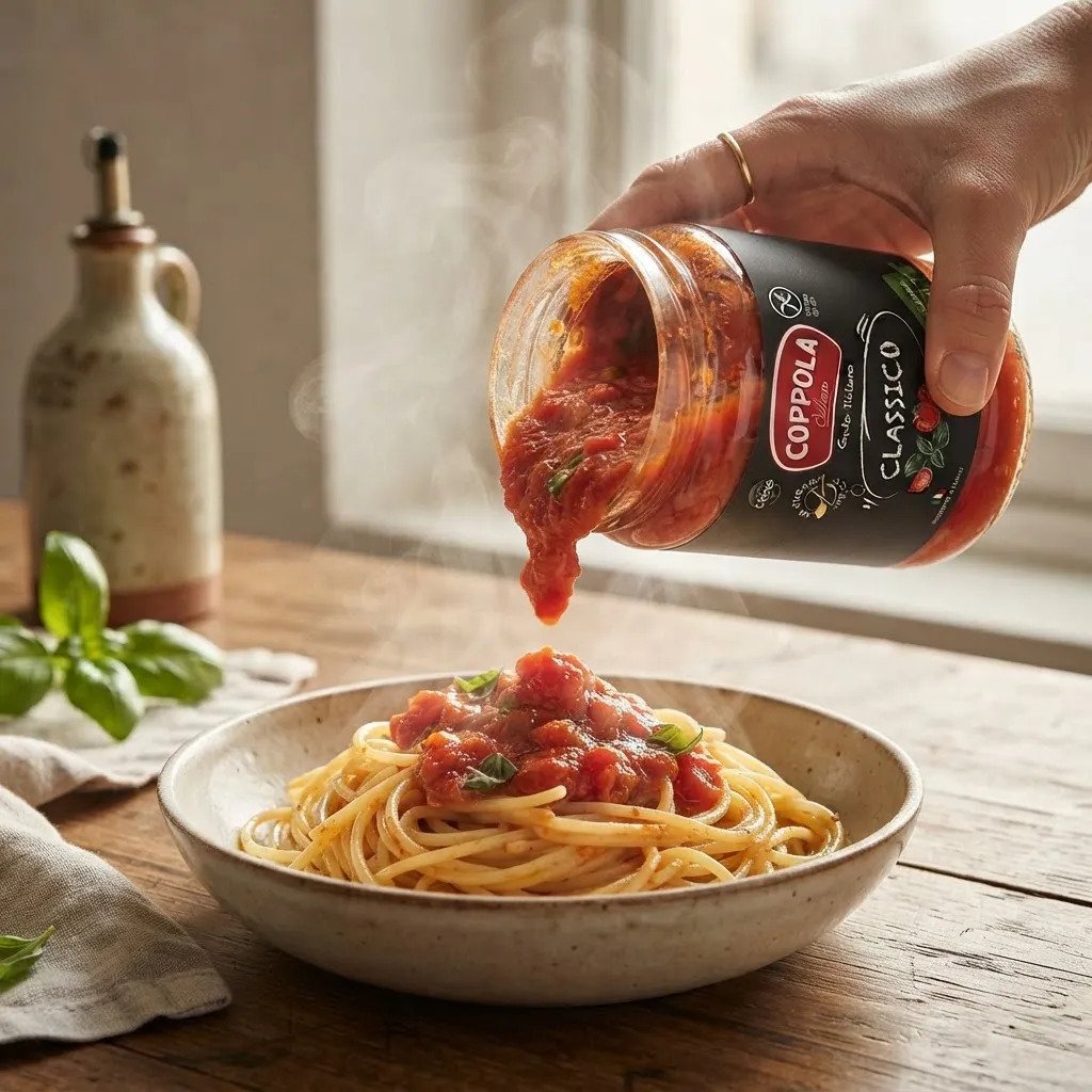 Molho de tomate clássico com manjericão 180g servido